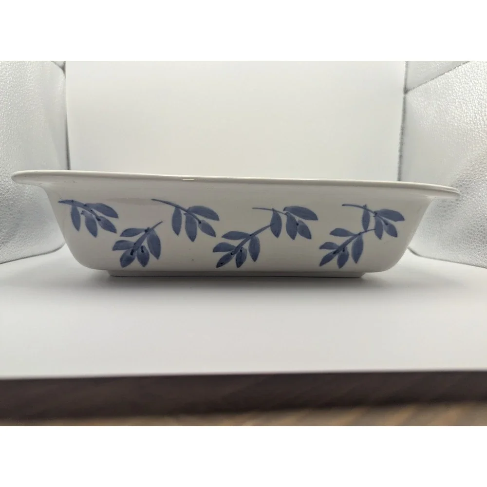 Vtg Tabletops Unlimited Over and Over Baking Dish‎ Blue Leaf 10x7